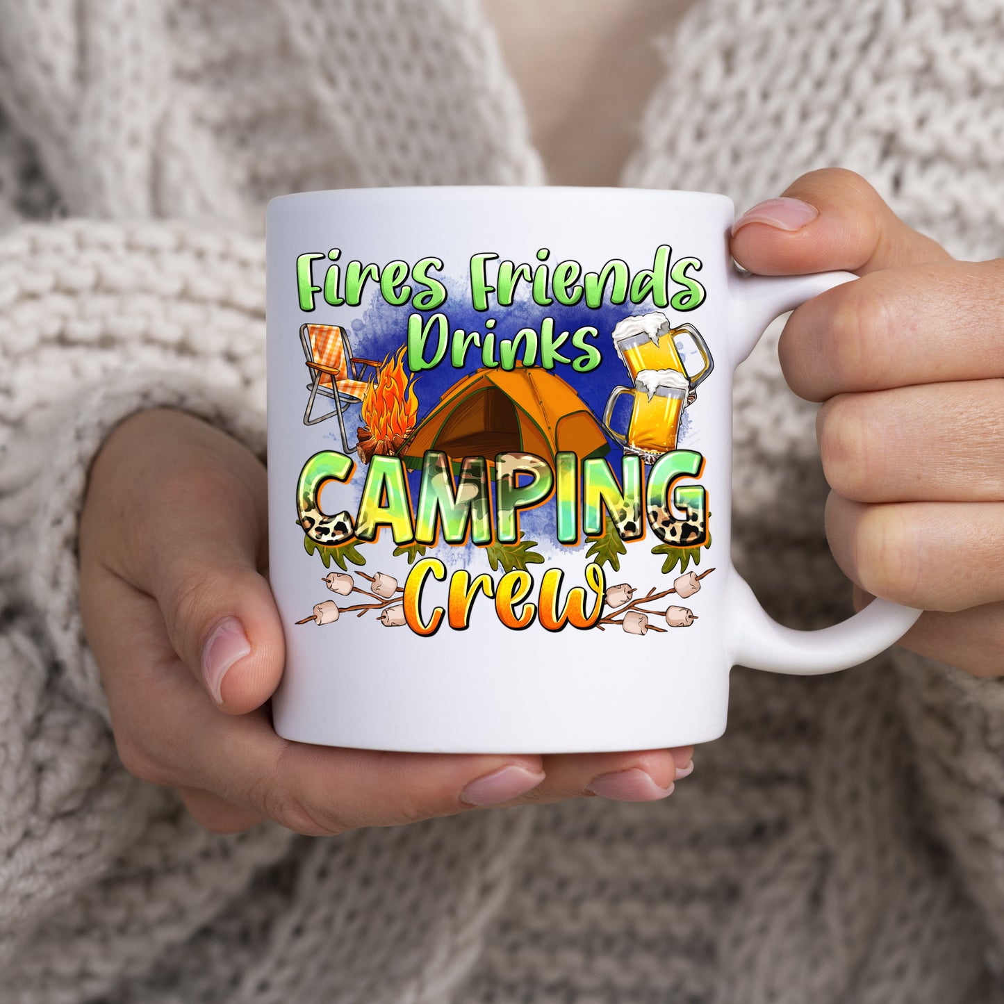 Fires friends drinks camping crew 11oz White Mug gift traveling camper cup-White-Family-Gift-Planet