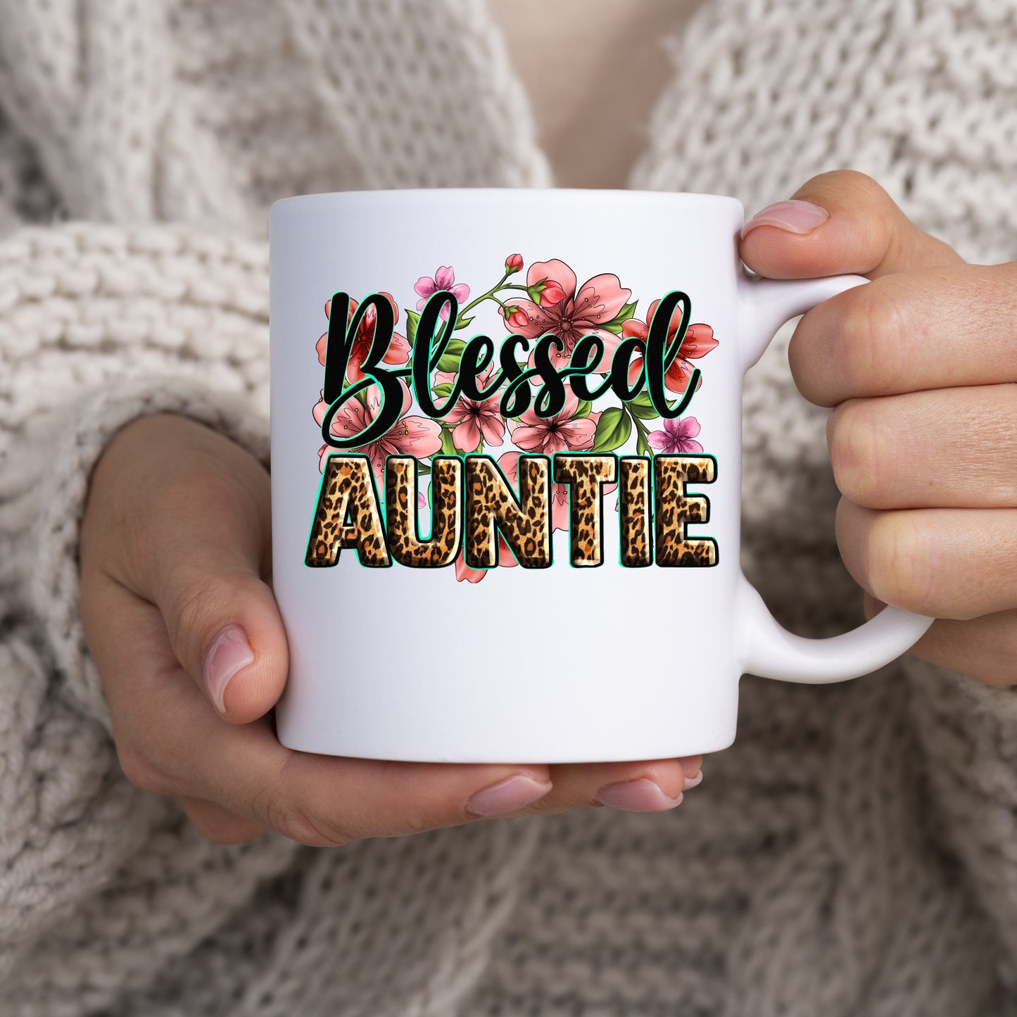 Blessed auntie flowers 11oz White Mug gift Floral aunt cup-White-Family-Gift-Planet