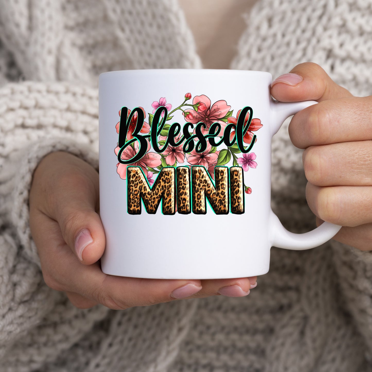 Blessed mini flowers 11oz White Mug gift Floral grandma cup-White-Family-Gift-Planet