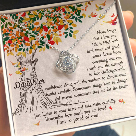 To daughter from mom - Fall necklace Never forget that I love you-14K White Gold Finish-Family-Gift-Planet