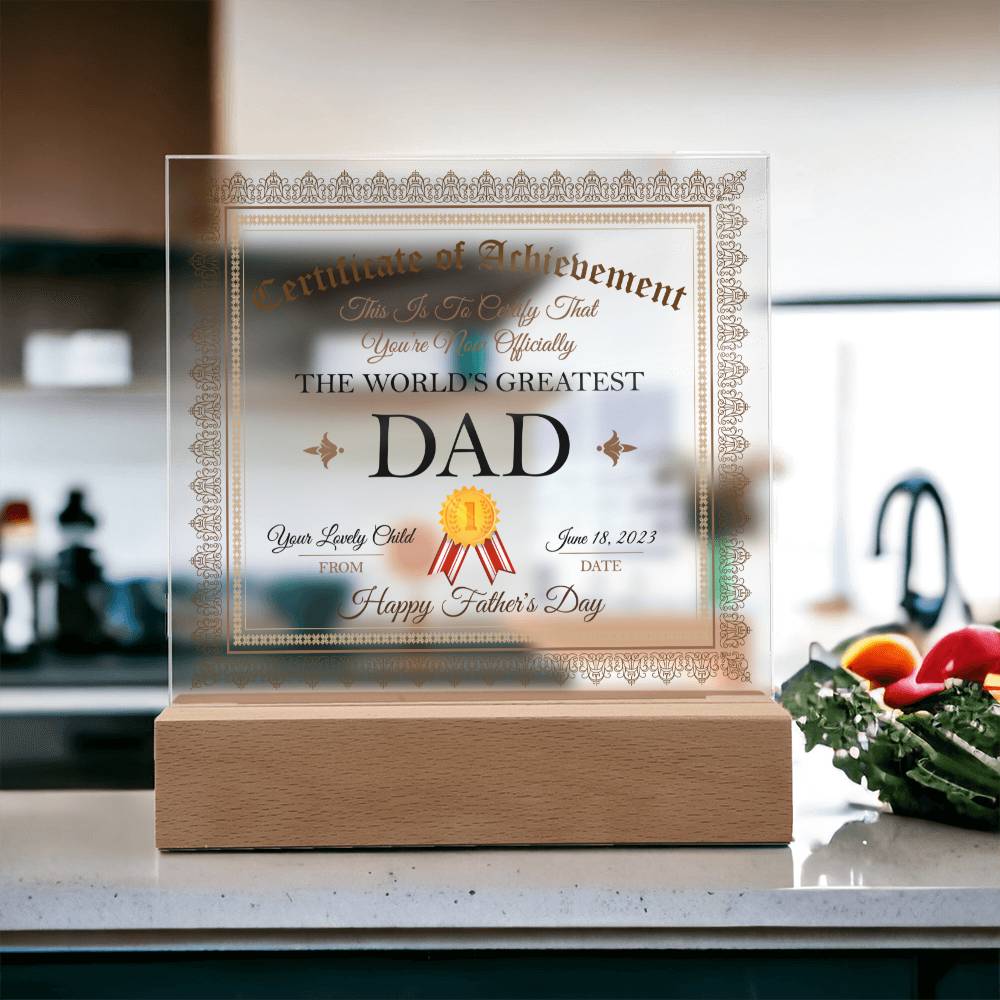 Father's Day gift for dad - Acrylic Square Plaque Certificate of Achievement-Family-Gift-Planet