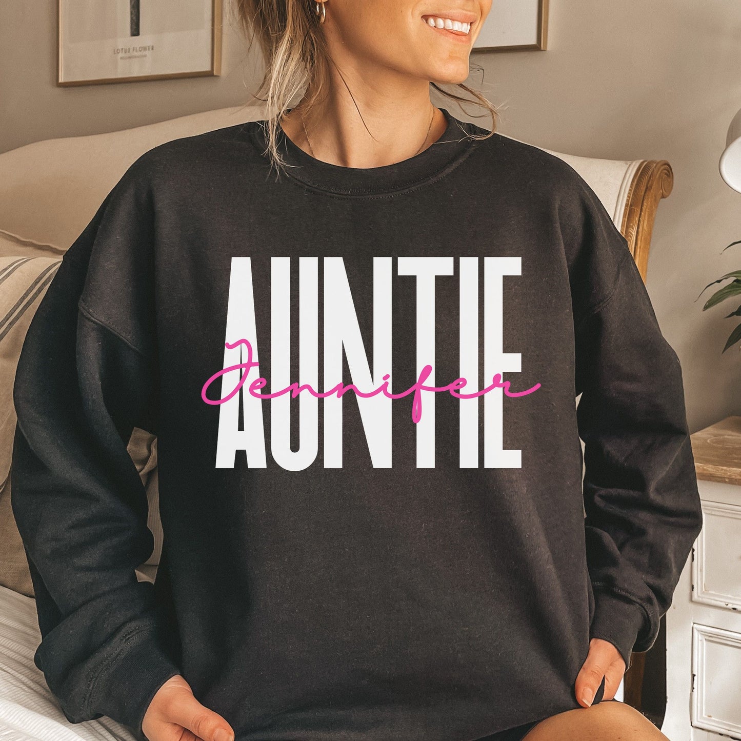 Personalized Auntie Unisex Sweatshirt Custom name aunt Sand Black Dark Heather-Black-Family-Gift-Planet