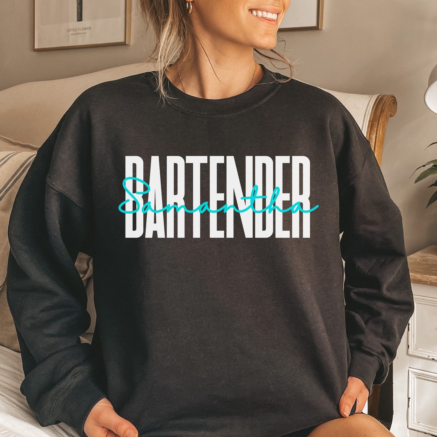 Personalized Bartender Unisex Sweatshirt Custom name barman Sand Black Dark Heather-Black-Family-Gift-Planet
