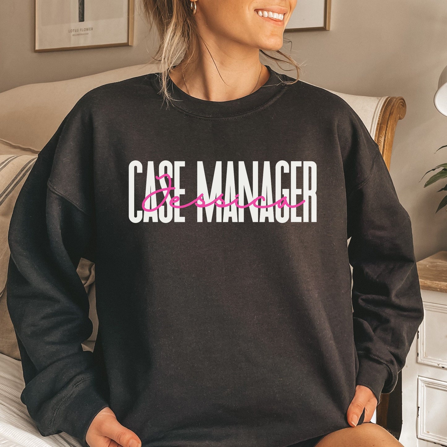 Personalized Case manager Unisex Sweatshirt Custom name case manager Sand Black Dark Heather-Black-Family-Gift-Planet