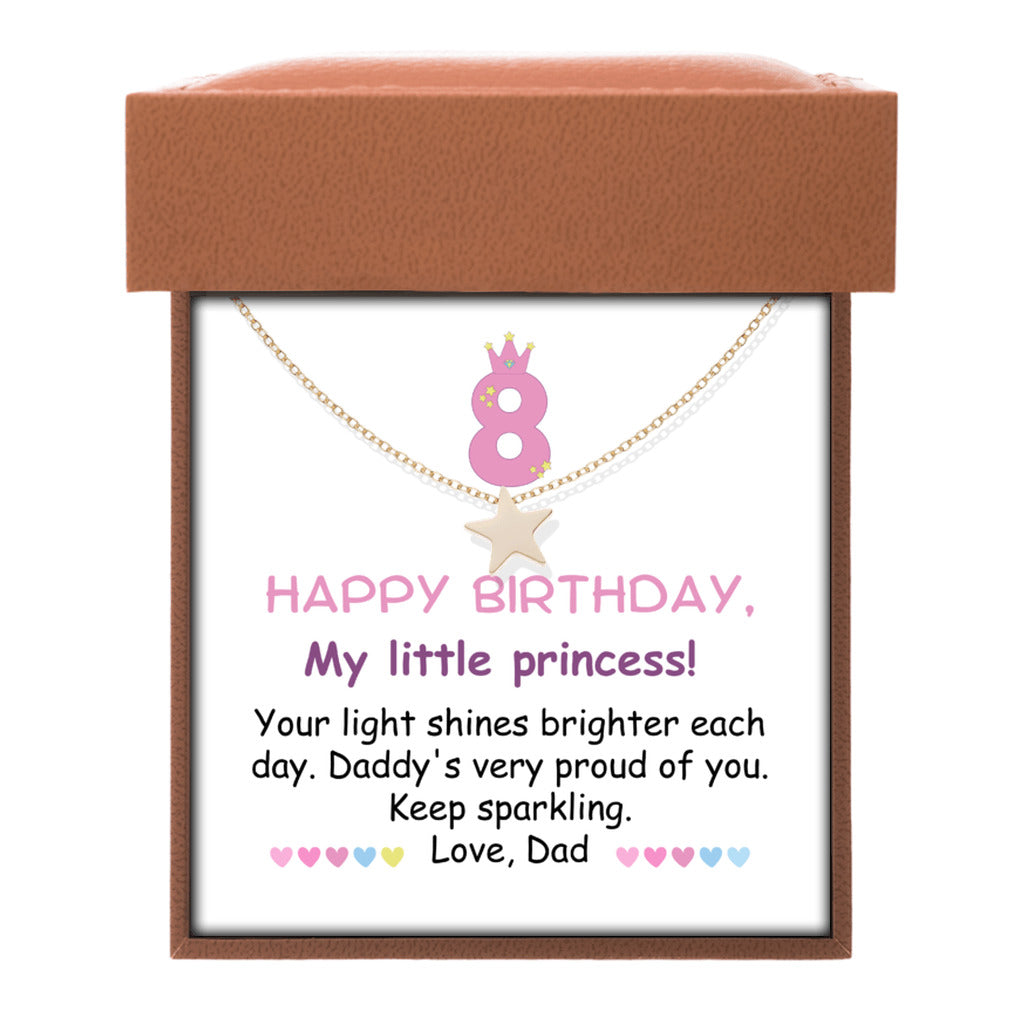 8 year old girl birthday gift from dad - Happy 8th Birthday Star Necklace for daughter from father-Family-Gift-Planet