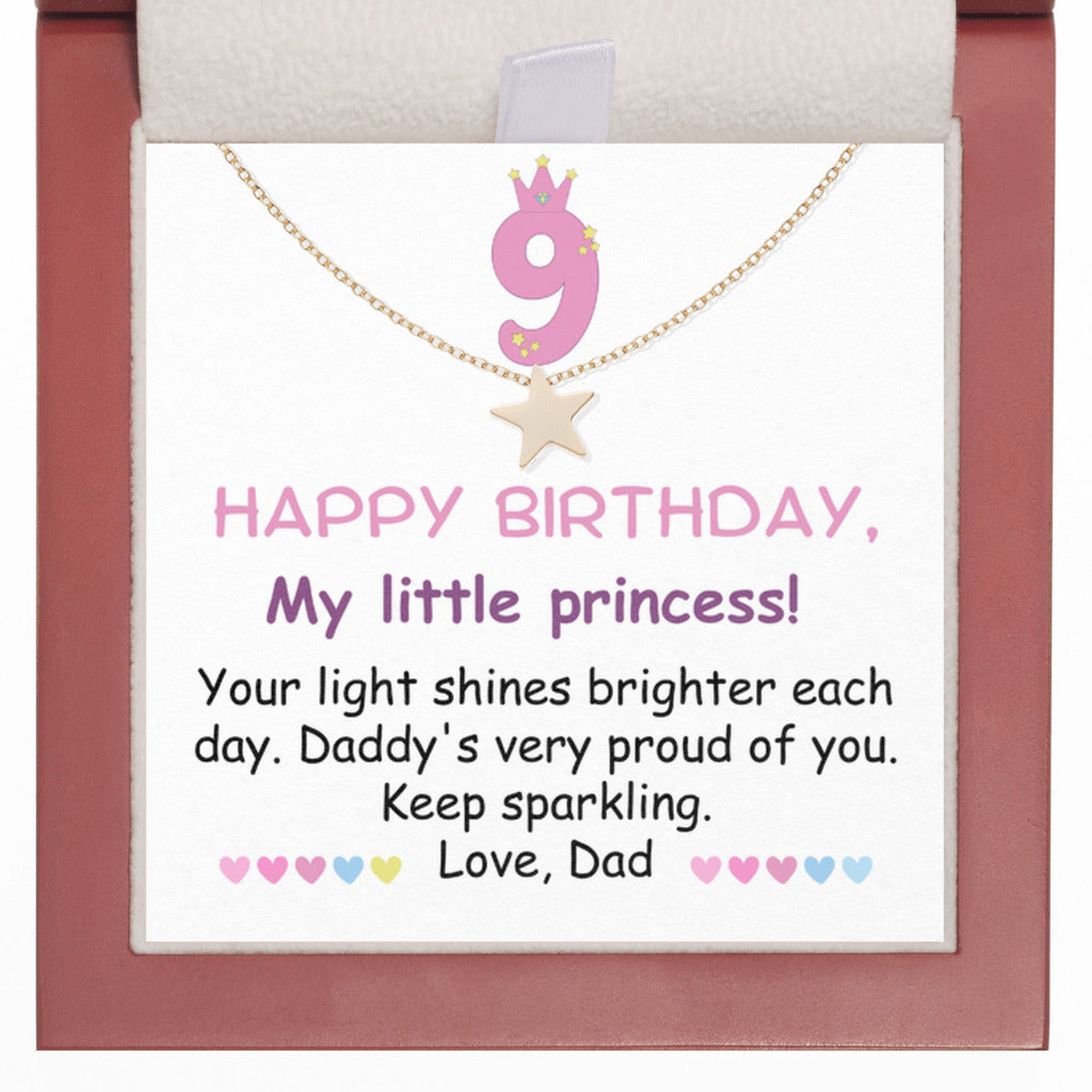 9 year old girl birthday gift from dad - Happy 9th Birthday Star Necklace for daughter from father-LED Box-Family-Gift-Planet
