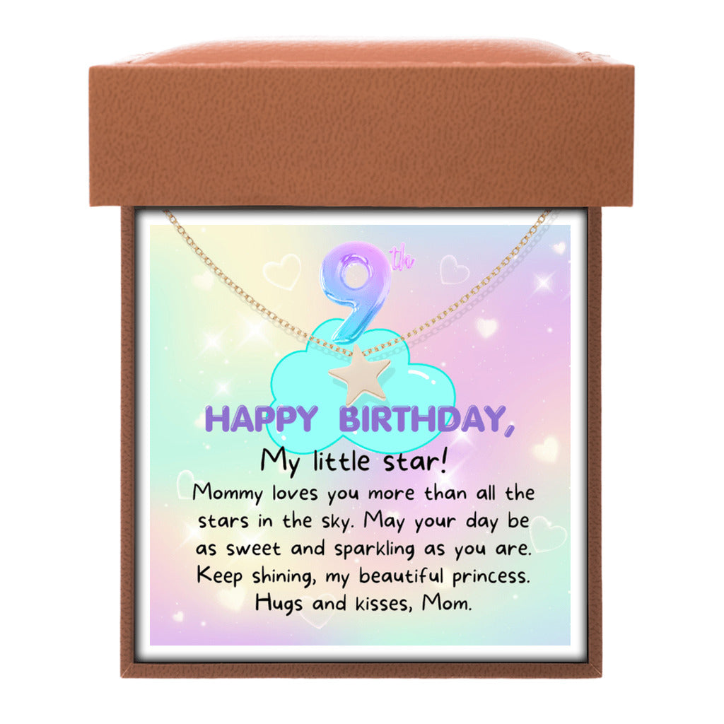 9 year old girl birthday gift from mom - Happy 9th Birthday Star Necklace for daughter from mother-Family-Gift-Planet