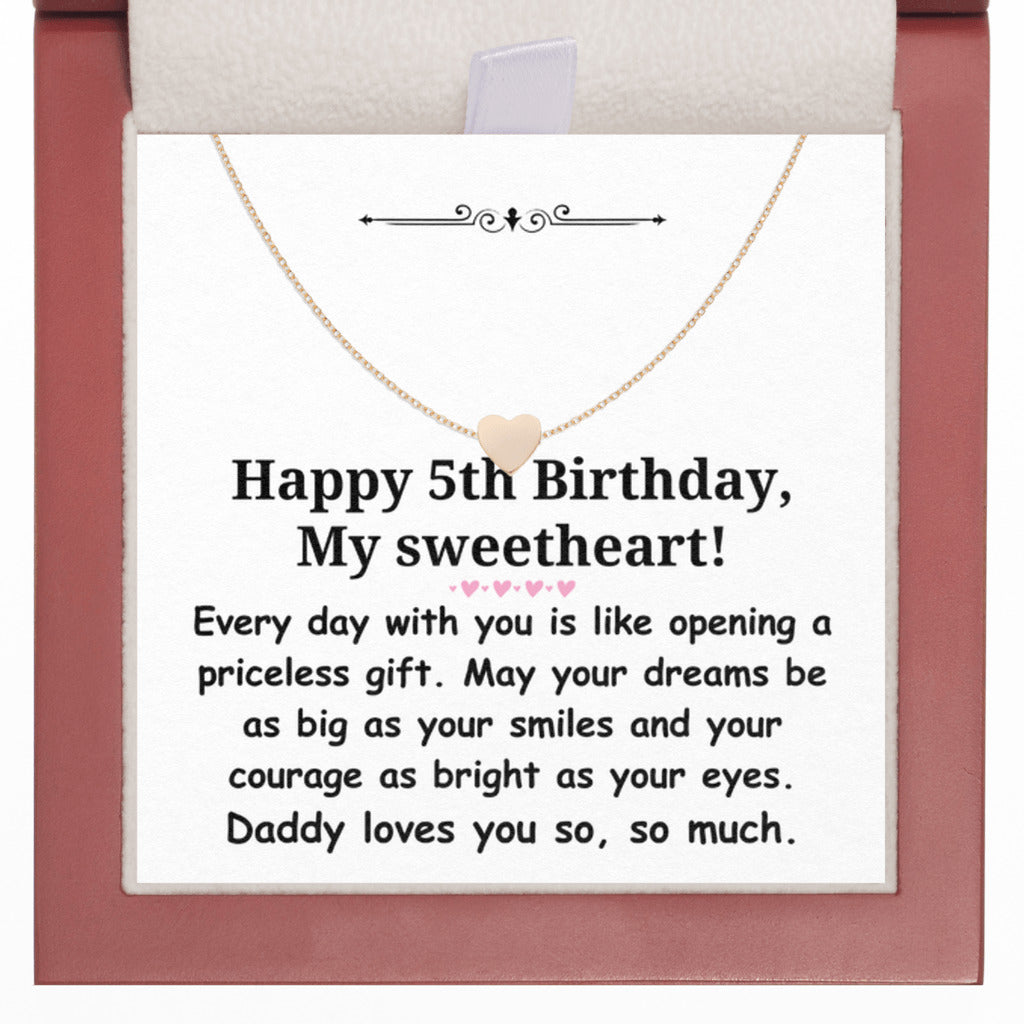 Happy 5th Birthday gift for daughter from dad - Heart necklace for girl-LED Box-Family-Gift-Planet