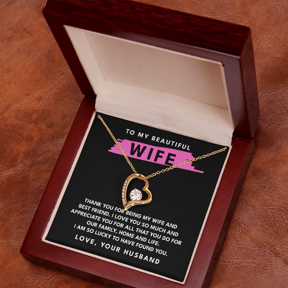 To my Beautiful Wife Forever Love pendant necklace gift-18k Yellow Gold Finish-Family-Gift-Planet