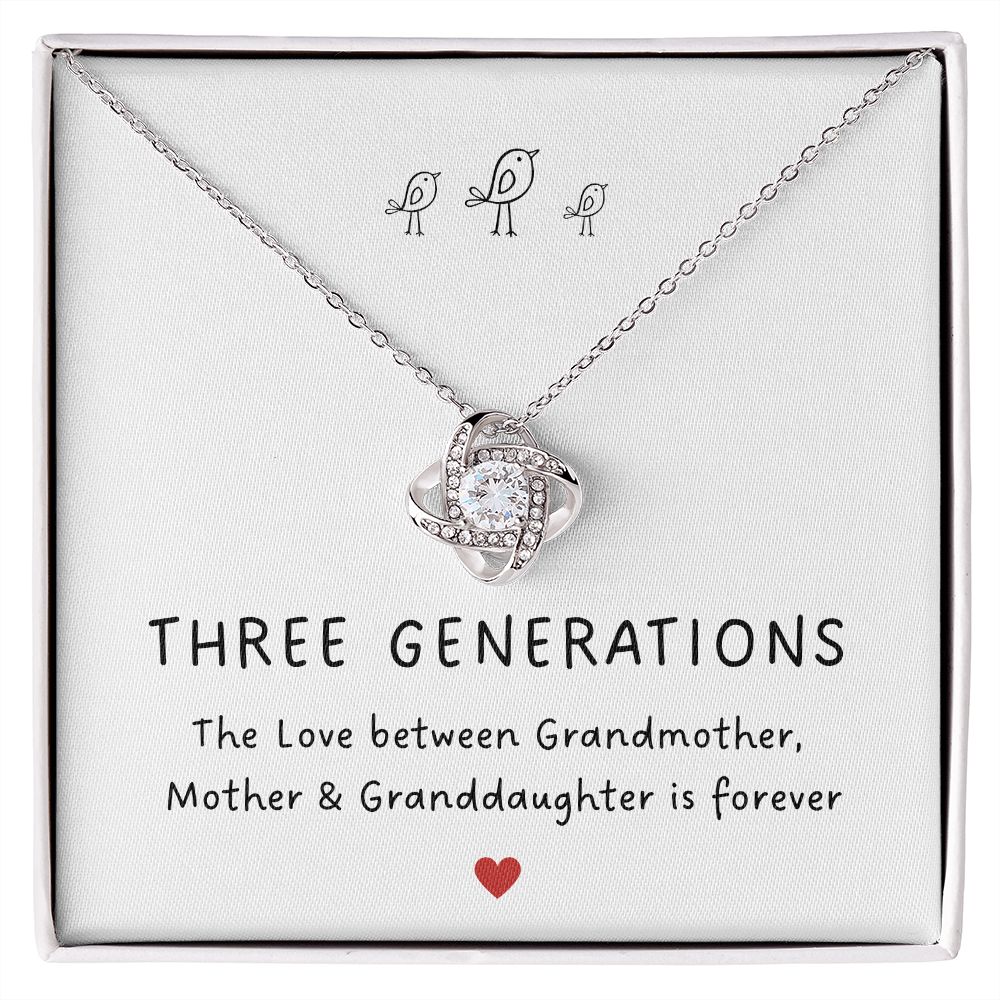 Three Generations Love Knot Necklace-14K White Gold Finish-Family-Gift-Planet