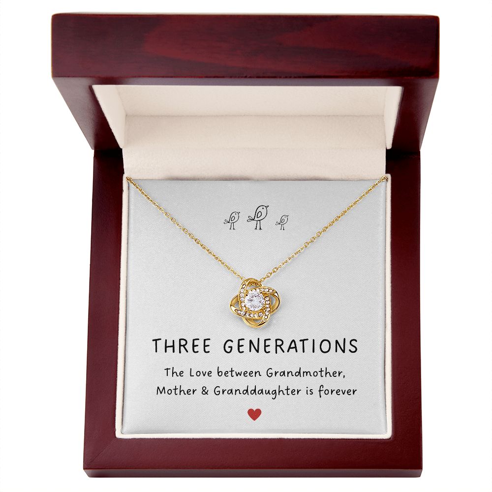 Three Generations Love Knot Necklace-18K Yellow Gold Finish-Family-Gift-Planet