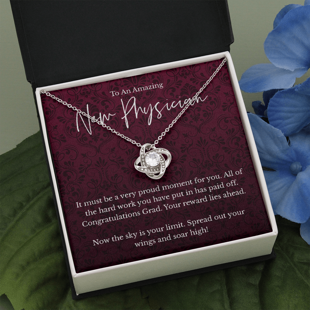 New Physician graduation gift, love knot pendant necklace-Two Toned Box-Family-Gift-Planet