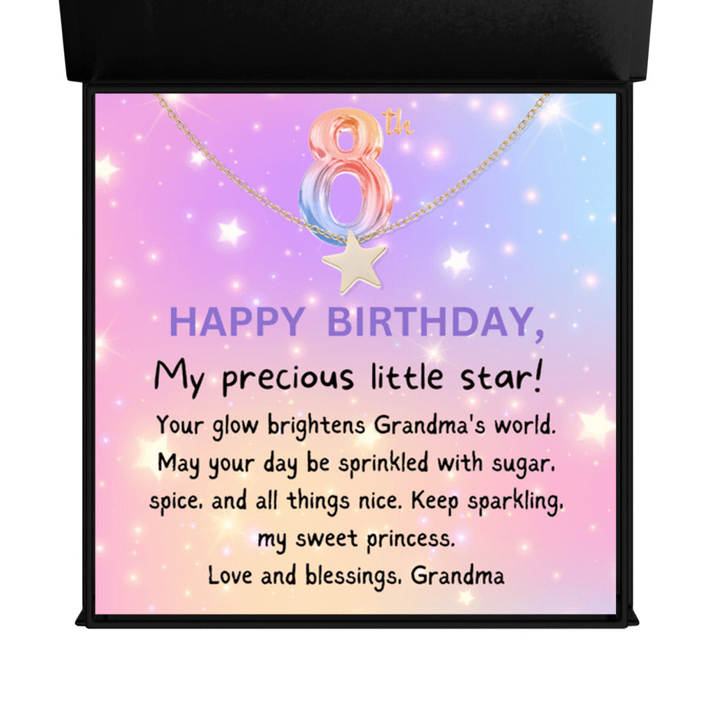 8 year old girl birthday gift from grandma - Happy Birthday Star Necklace for granddaughter-Texture Magnetic Box-Family-Gift-Planet