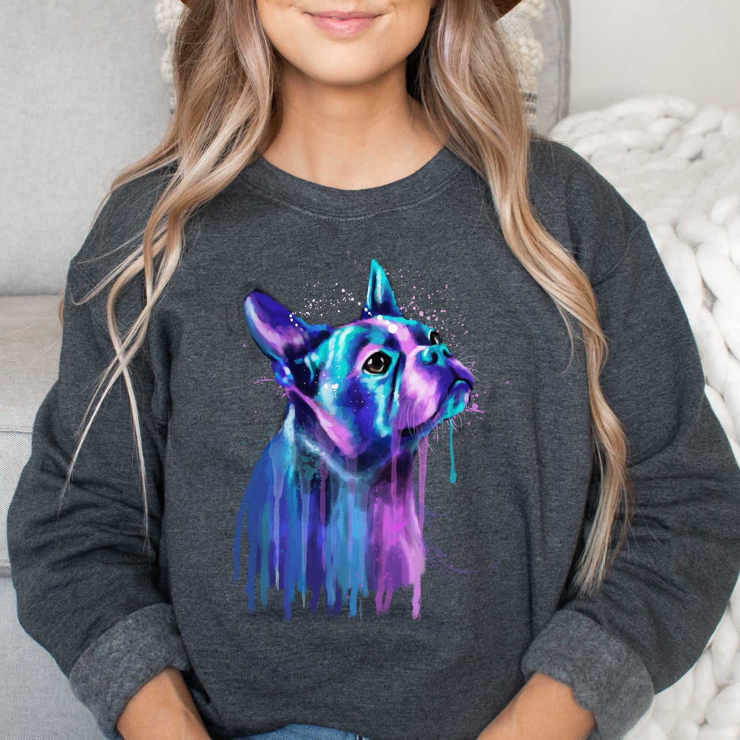 Artistic Boston terrier dog Unisex Crewneck Sweatshirt digital Art-Family-Gift-Planet