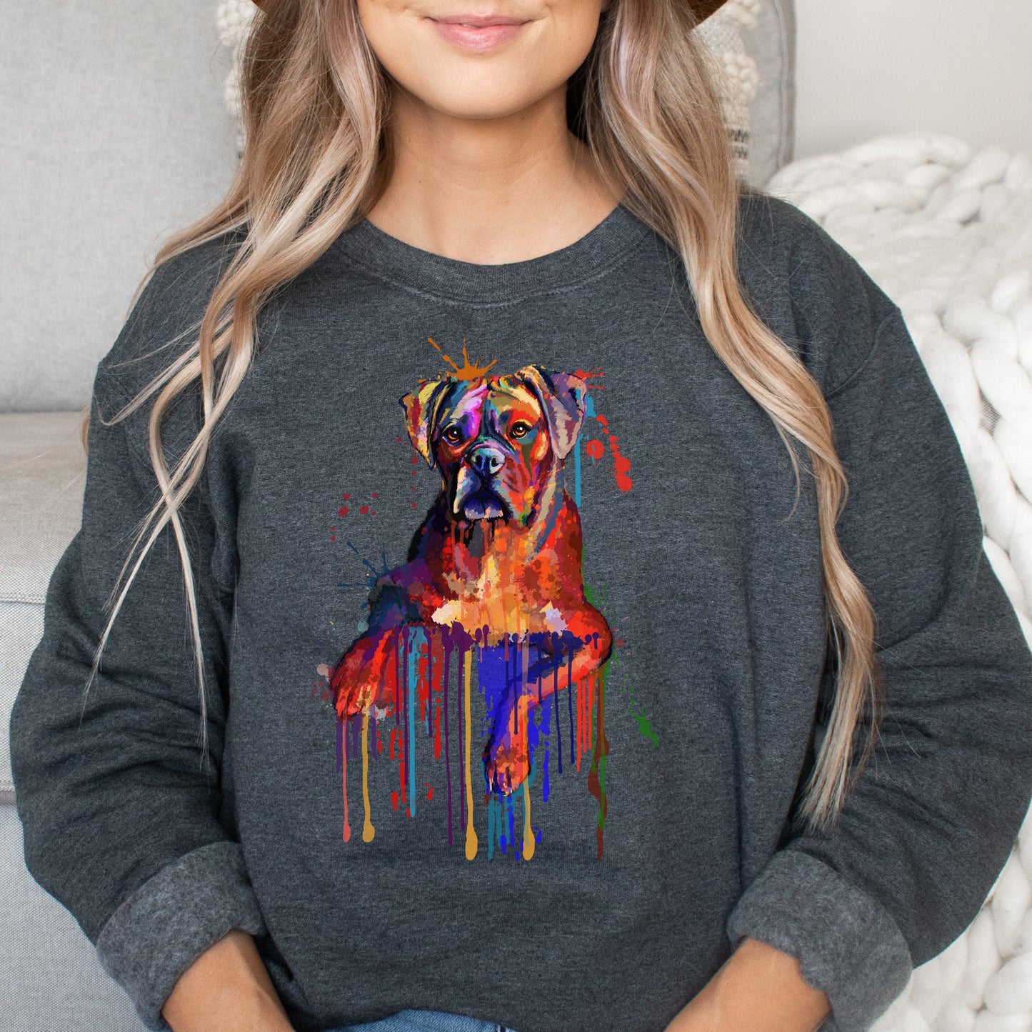 Artistic Bullmastiff dog Unisex Crewneck Sweatshirt digital Art-Dark Heather-Family-Gift-Planet