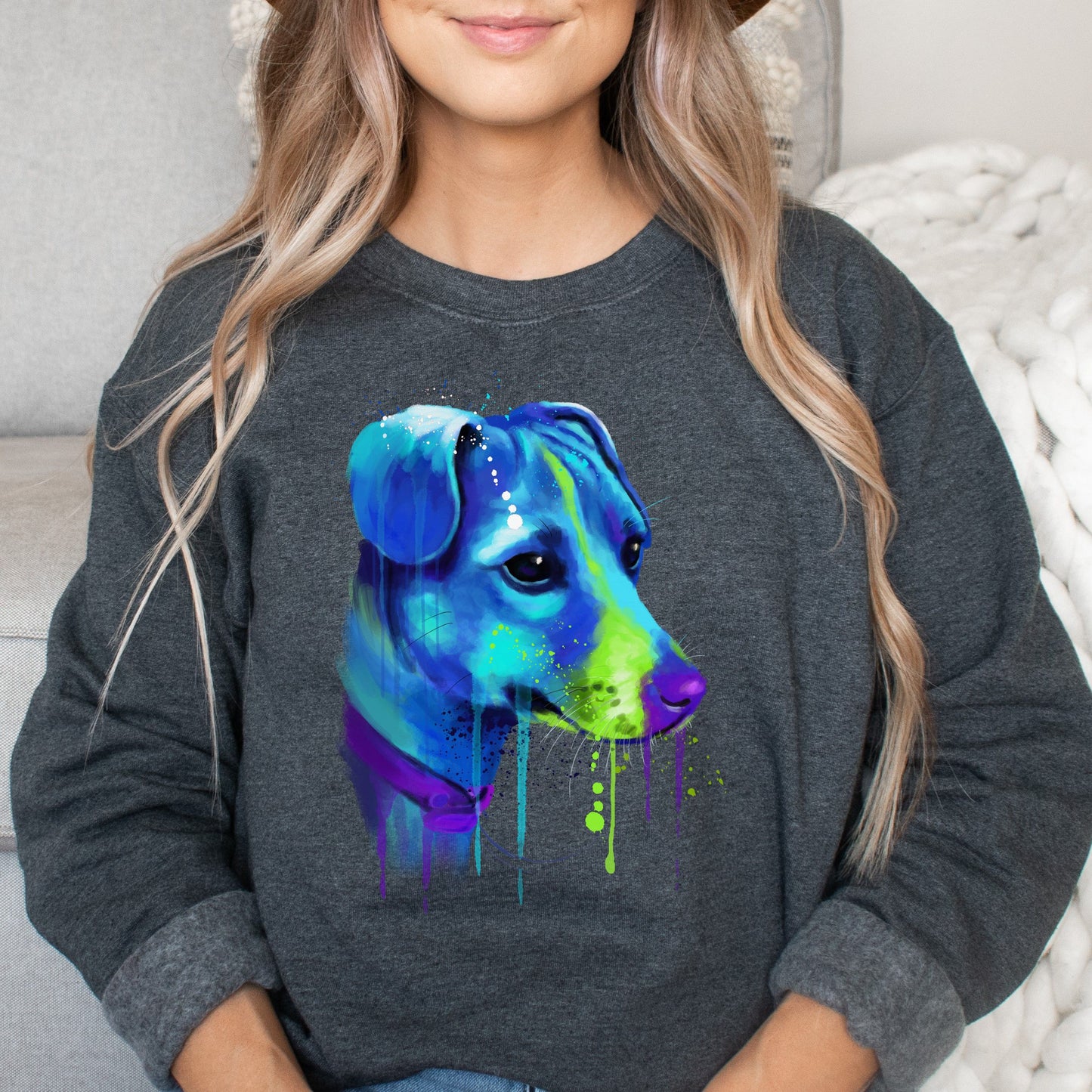 Abstract Jack Russell dog Unisex Crewneck Sweatshirt with expressive splashes-Dark Heather-Family-Gift-Planet