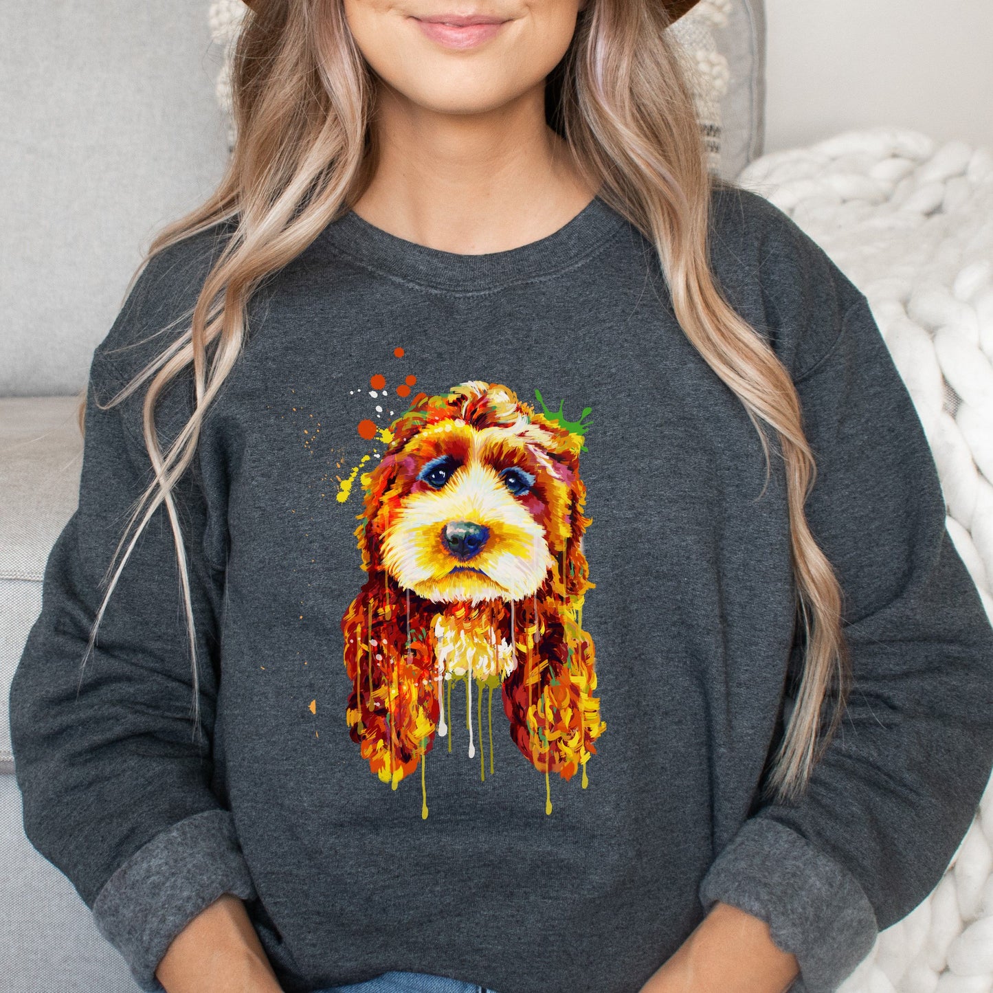 Artistic Poodle dog Unisex Crewneck Sweatshirt digital Art-Dark Heather-Family-Gift-Planet