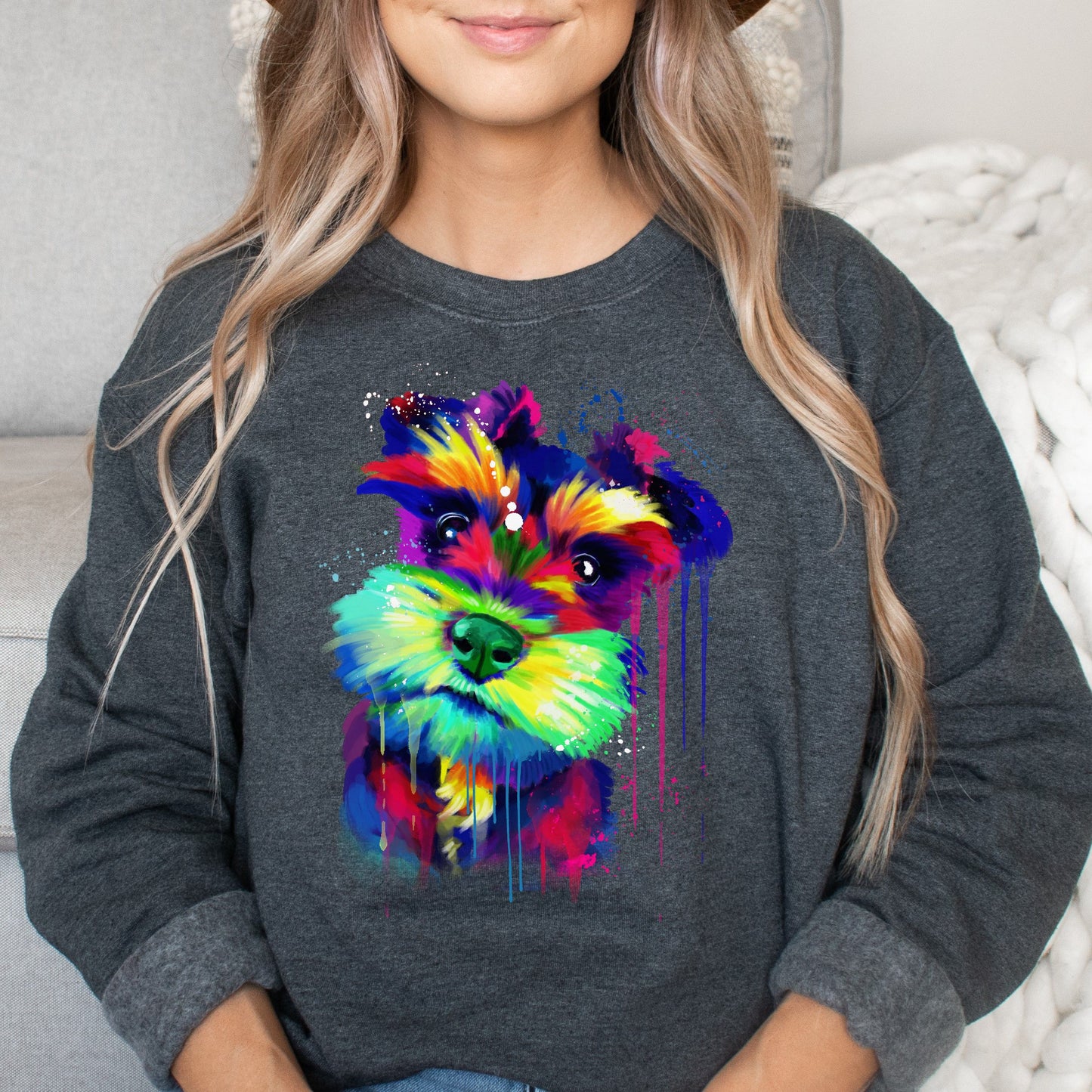 Artistic Schnauzer dog Unisex Crewneck Sweatshirt digital Art-Dark Heather-Family-Gift-Planet