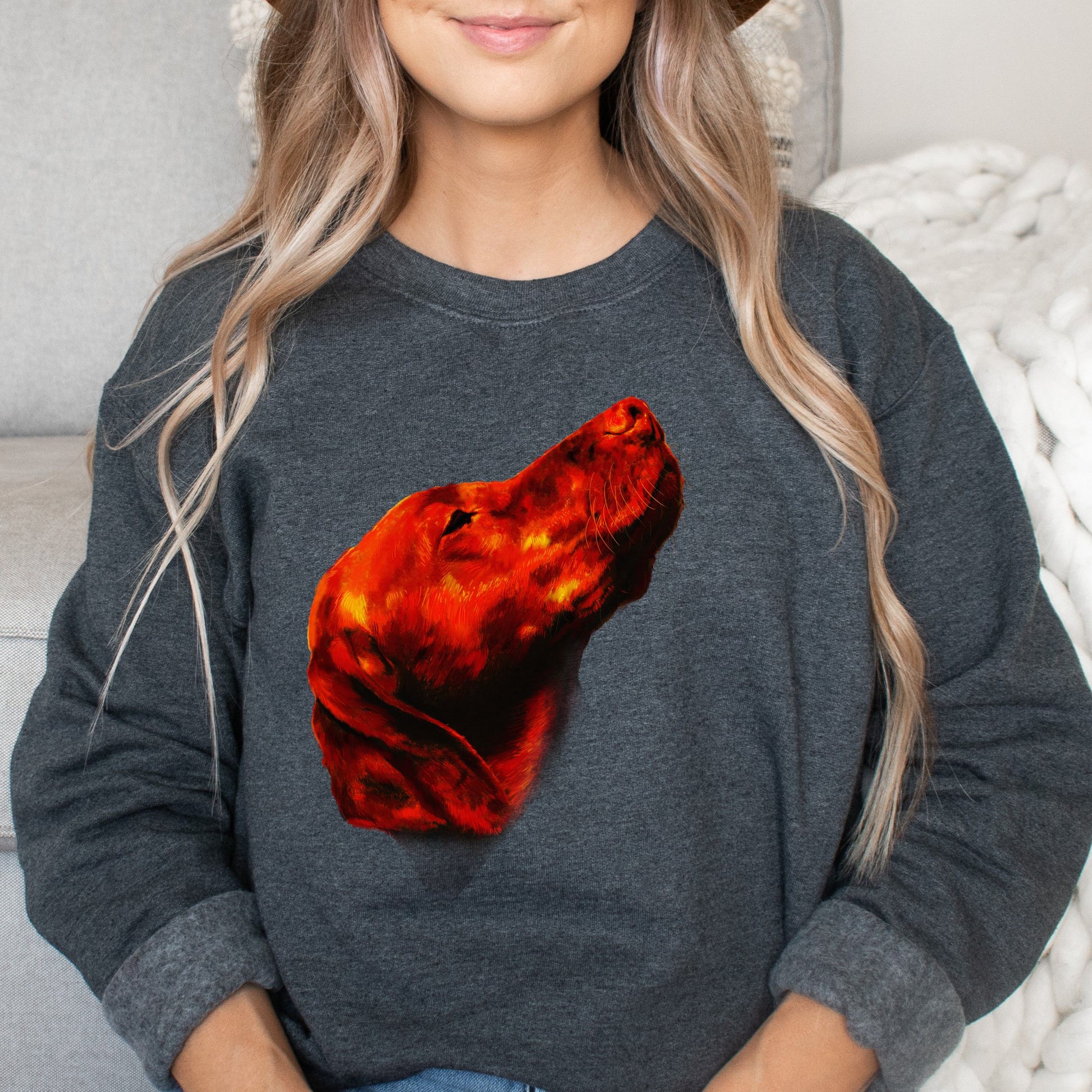 Artistic Vizsla dog Unisex Crewneck Sweatshirt digital Art-Dark Heather-Family-Gift-Planet