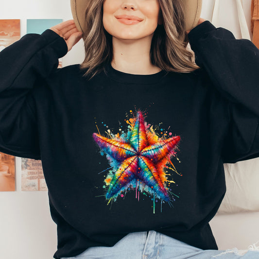 Artistic Sea Star Color Splash Unisex Sweatshirt Black Navy Dark Heather-Black-Family-Gift-Planet