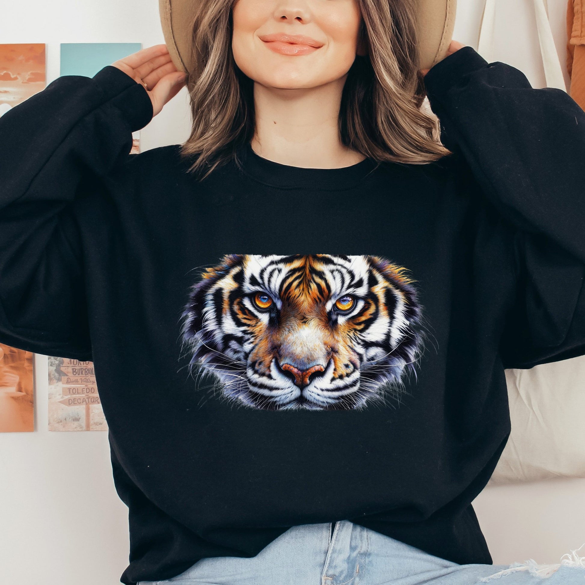 Wild life tiger Unisex Sweatshirt Black Navy Dark Heather-Black-Family-Gift-Planet