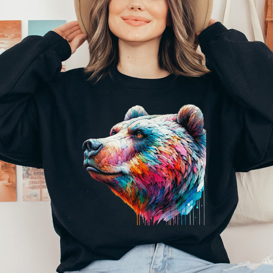 Artistic Bear Color Splash Unisex Sweatshirt Black Navy Dark Heather-Black-Family-Gift-Planet