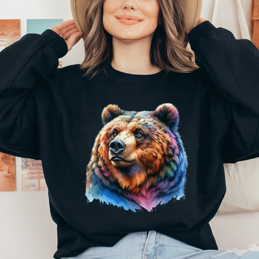 Grizzly artistic colorful Unisex Sweatshirt Black Navy Dark Heather-Black-Family-Gift-Planet