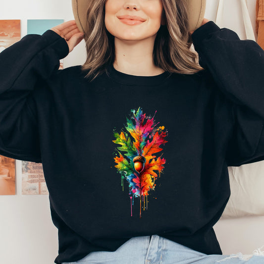 Abstract oak tree leaf Color Splash Unisex Sweatshirt Black Navy Dark Heather-Black-Family-Gift-Planet