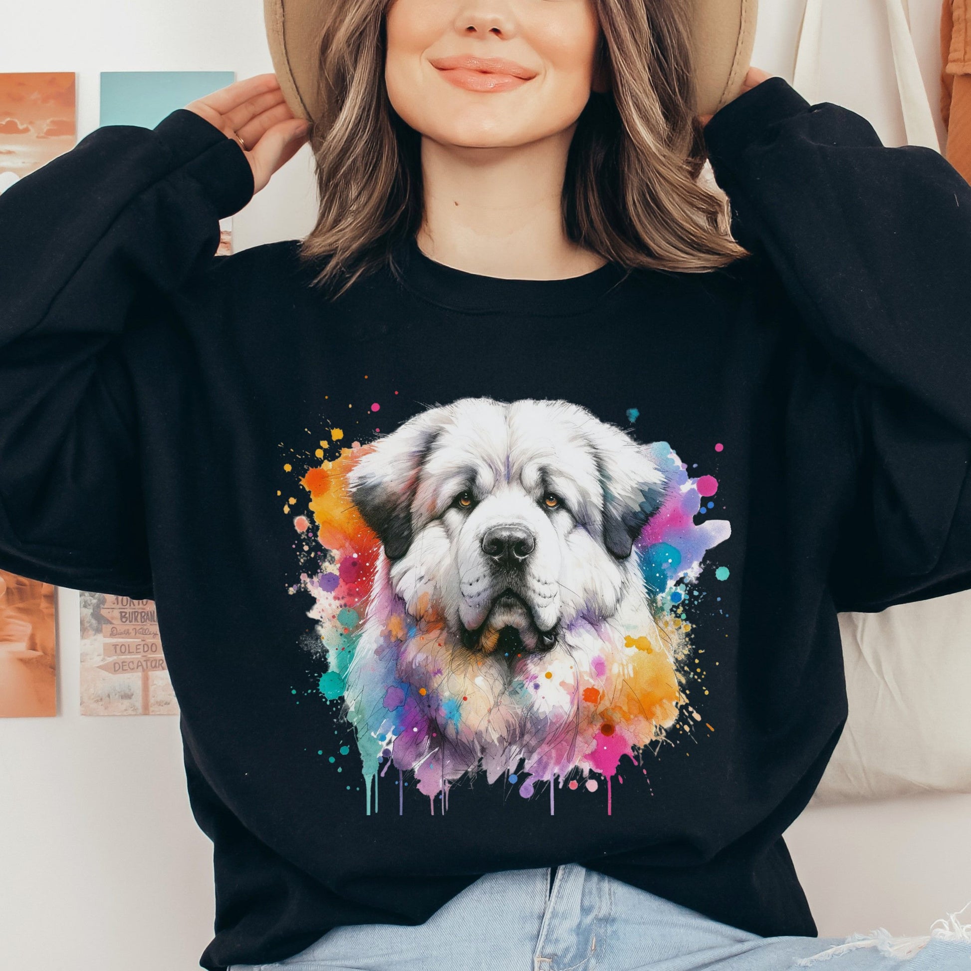 Akbash Dog mama Color Splash Unisex Sweatshirt Black Navy Dark Heather-Black-Family-Gift-Planet