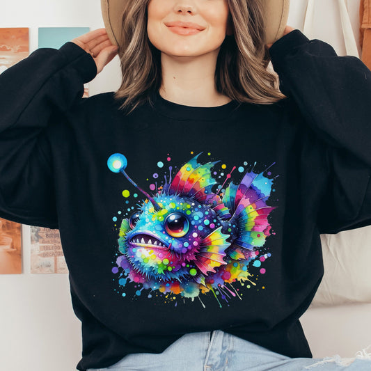 Anglerfish lover Color Splash Unisex Sweatshirt Black Navy Dark Heather-Black-Family-Gift-Planet