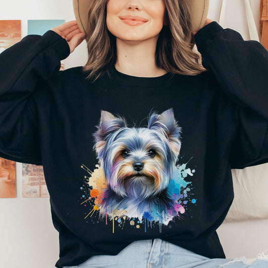 Australian Silky Terrier dog mama Color Splash Unisex Sweatshirt Black Navy Dark Heather-Black-Family-Gift-Planet