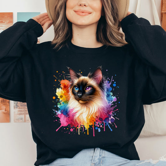 Balinese Cat Color Splash Unisex Sweatshirt Black Navy Dark Heather-Black-Family-Gift-Planet