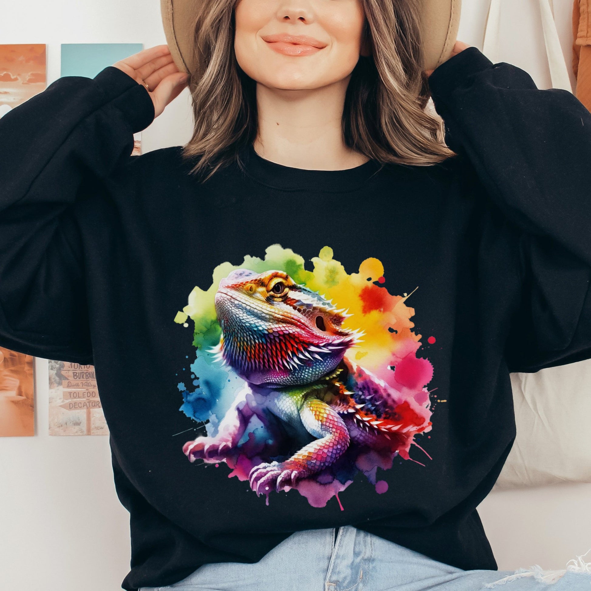 Bearded Dragon mom Color Splash Unisex Sweatshirt Black Navy Dark Heather-Family-Gift-Planet