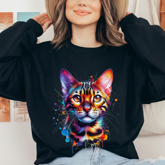 Bengal Cat Color Splash Unisex Sweatshirt Black Navy Dark Heather-Black-Family-Gift-Planet