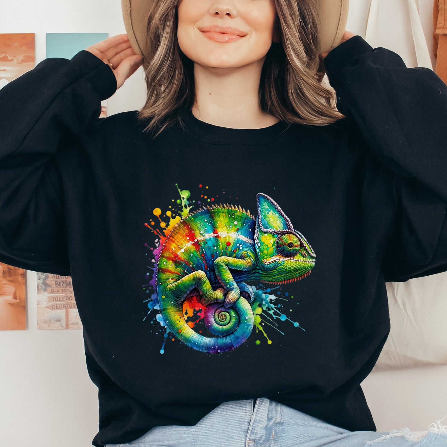 Chameleon Color Splash Unisex Sweatshirt Black Navy Dark Heather-Black-Family-Gift-Planet