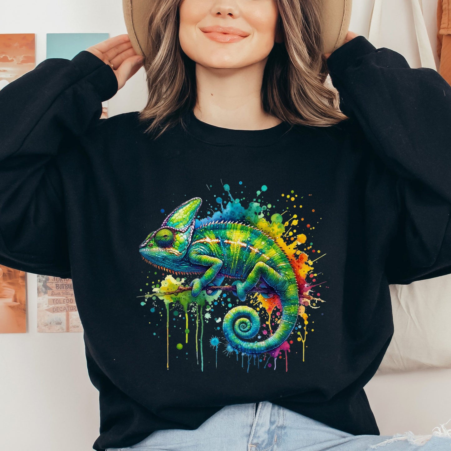 Chameleon Mama Color Splash Unisex Sweatshirt Black Navy Dark Heather-Black-Family-Gift-Planet