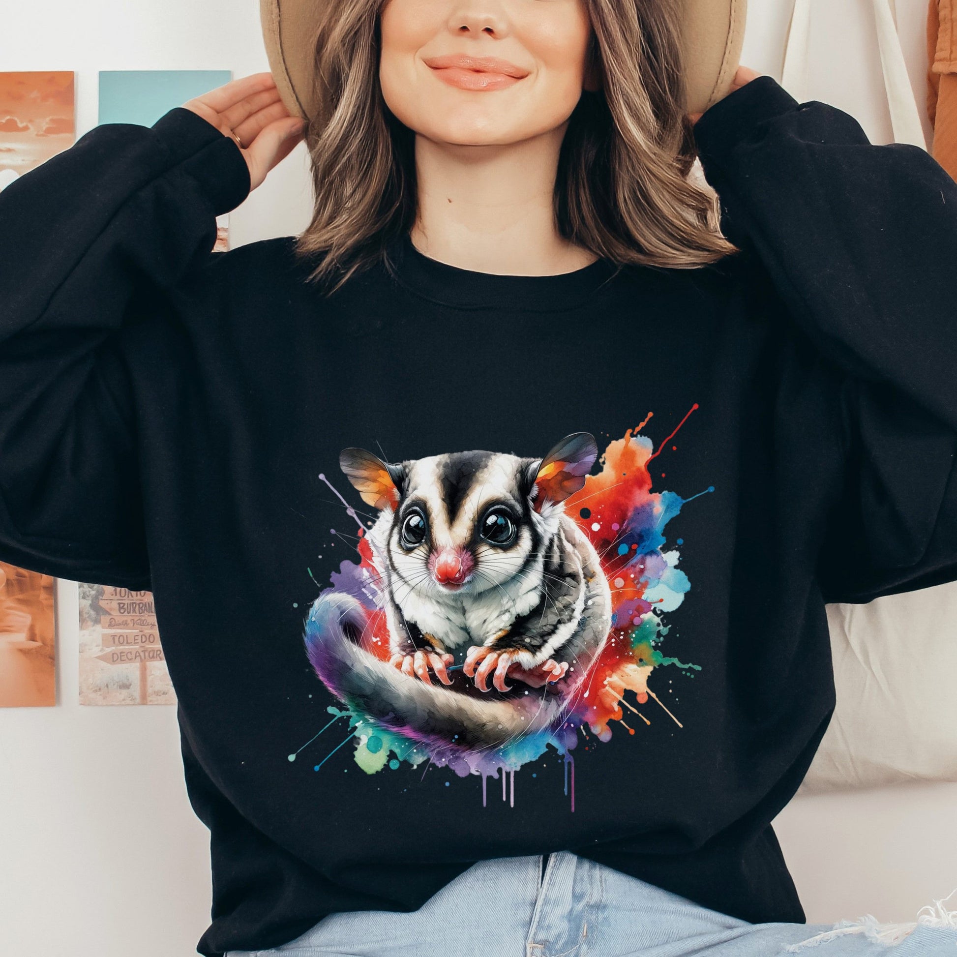 Chinchilla Color Splash Unisex Sweatshirt Black Navy Dark Heather-Black-Family-Gift-Planet