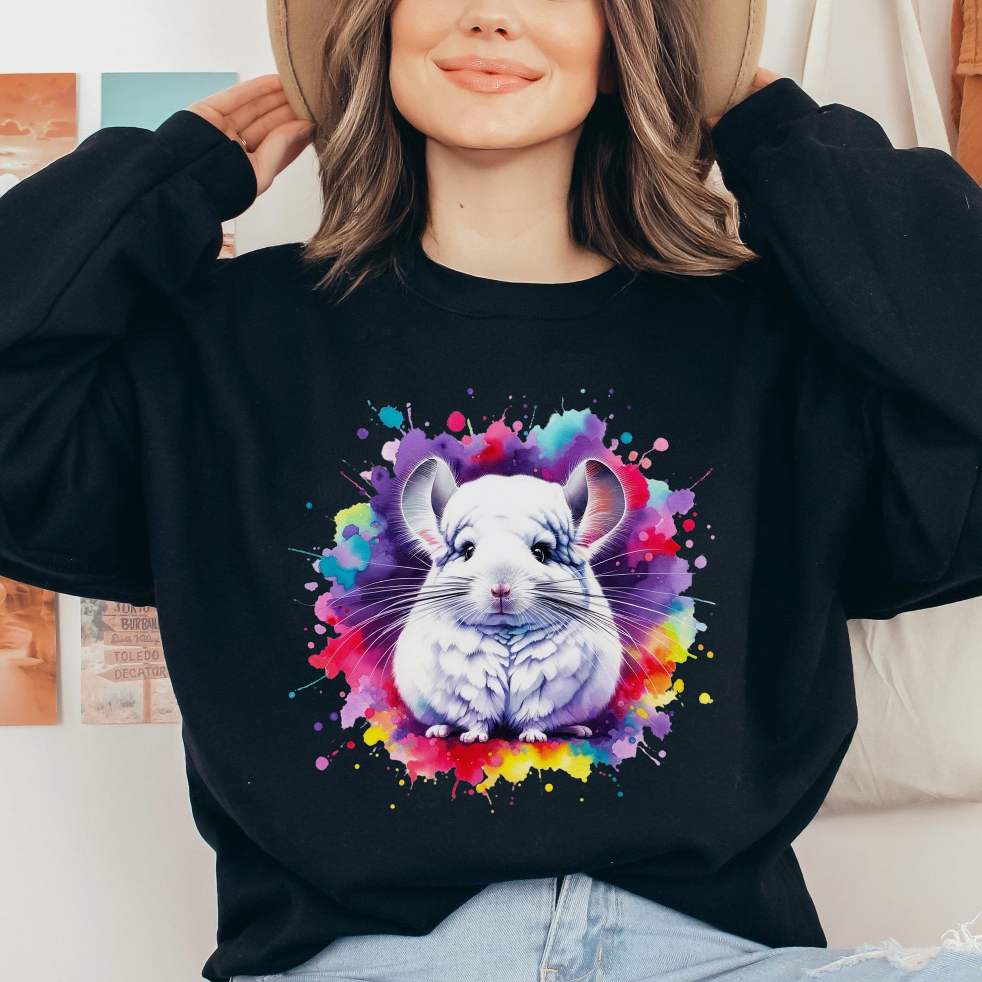 Chinchilla mama Color Splash Unisex Sweatshirt Black Navy Dark Heather-Black-Family-Gift-Planet