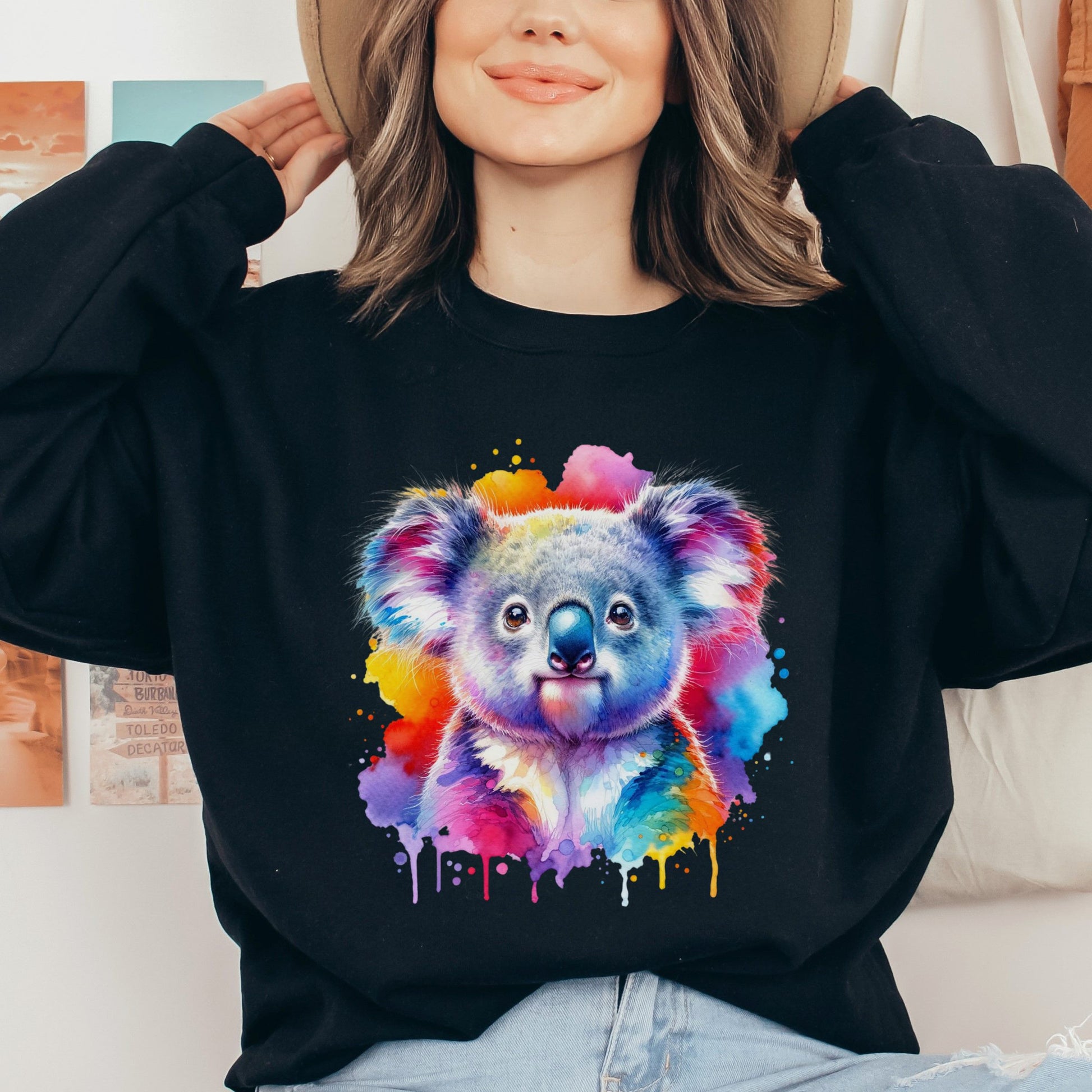 Artistic Koala Color Splash Unisex Sweatshirt Black Navy Dark Heather-Family-Gift-Planet