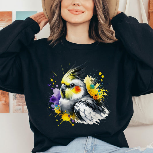 Cockatiel Mama Color Splash Unisex Sweatshirt Black Navy Dark Heather-Black-Family-Gift-Planet