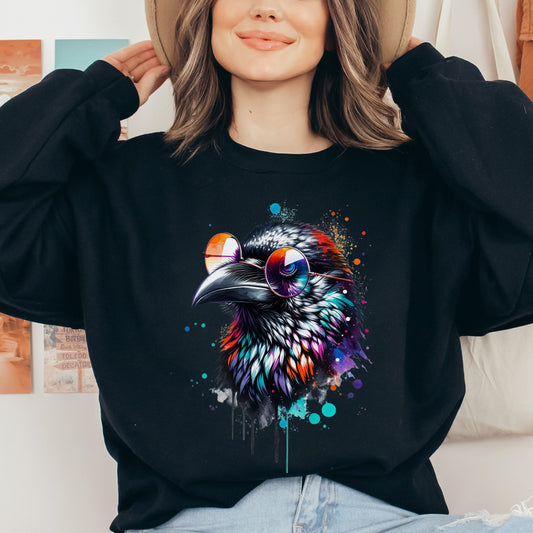 Cool Raven Color Splash Unisex Sweatshirt Black Navy Dark Heather-Family-Gift-Planet