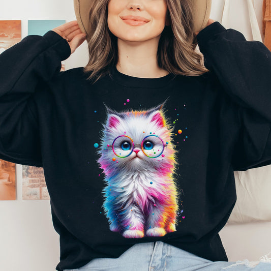 Cute fluffy kitten Color Splash Unisex Sweatshirt Black Navy Dark Heather-Black-Family-Gift-Planet