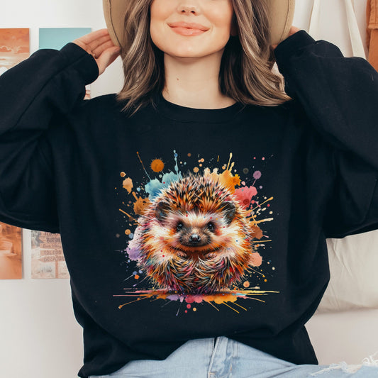 Artistic Hedgehog Color Splash Unisex Sweatshirt Black Navy Dark Heather-Black-Family-Gift-Planet