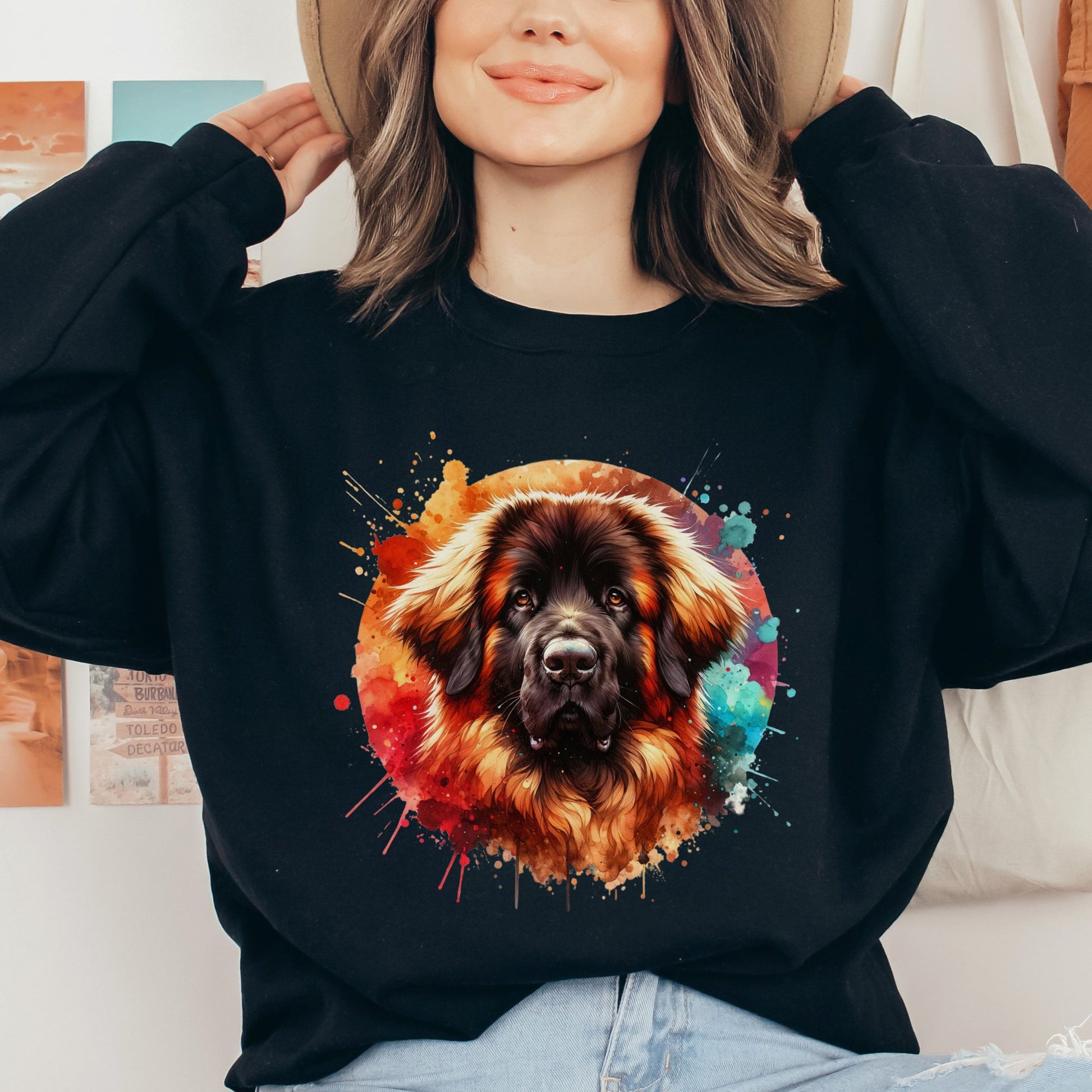 Artistic Leonberger Color Splash Unisex Sweatshirt Black Navy Dark Heather-Black-Family-Gift-Planet