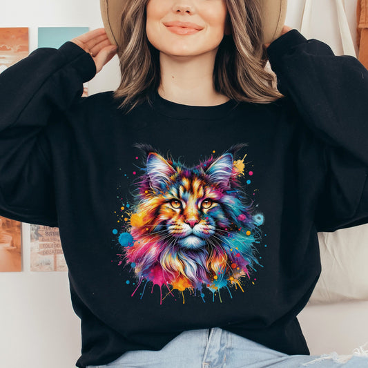 Maine Coon Mama Color Splash Unisex Sweatshirt Black Navy Dark Heather-Black-Family-Gift-Planet