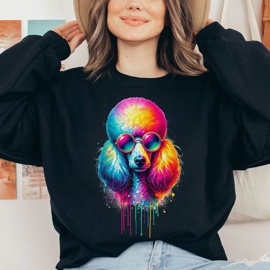 Neon Poodle Color Splash Unisex Sweatshirt Black Navy Dark Heather-Black-Family-Gift-Planet