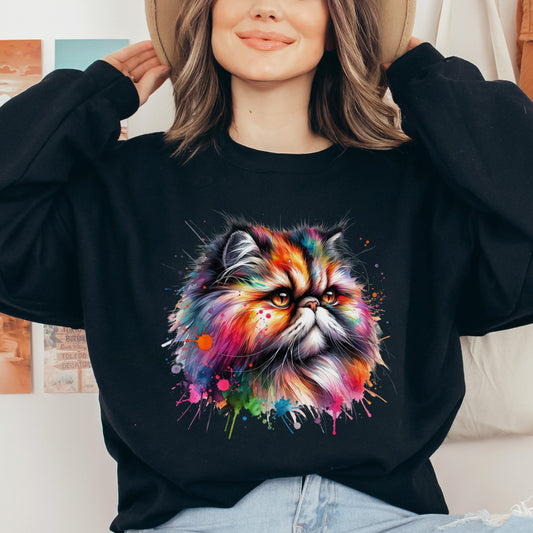 Persian Cat Mama Color Splash Unisex Sweatshirt Black Navy Dark Heather-Black-Family-Gift-Planet
