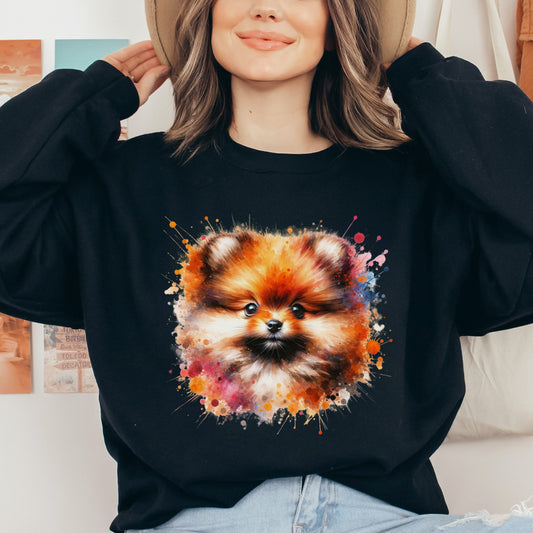 Pomeranian Dog Color Splash Unisex Sweatshirt Black Navy Dark Heather-Black-Family-Gift-Planet