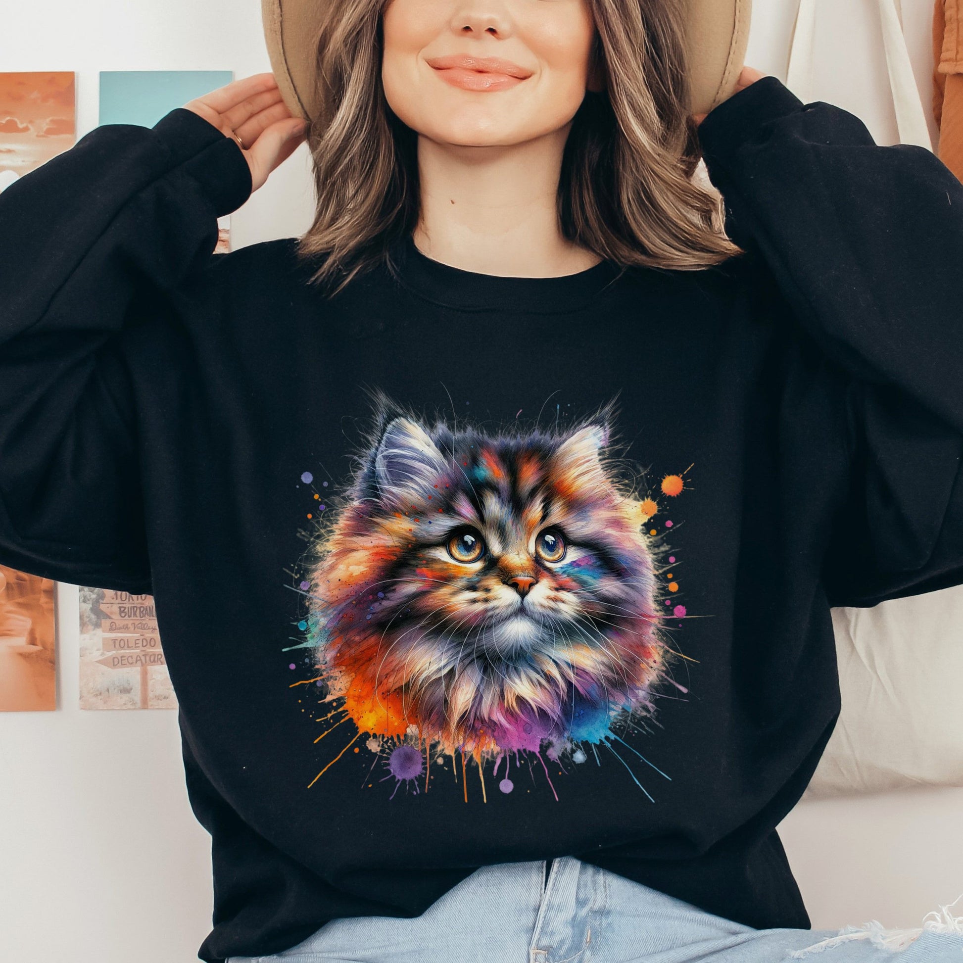 Ragamuffin cat mom Color Splash Unisex Sweatshirt Black Navy Dark Heather-Black-Family-Gift-Planet