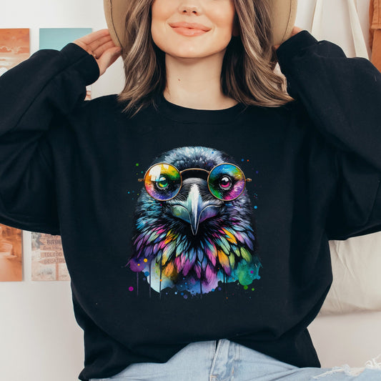 Raven with Glasses Color Splash Unisex Sweatshirt Black Navy Dark Heather-Black-Family-Gift-Planet